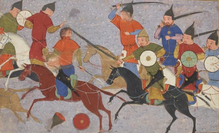 Битва между монголами и китайцами. Миниатюра из рукописи Джами ат-таварих Рашид ад-Дина