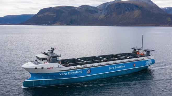 Первое в мире электрическое грузовое судно было представлено в Норвегии